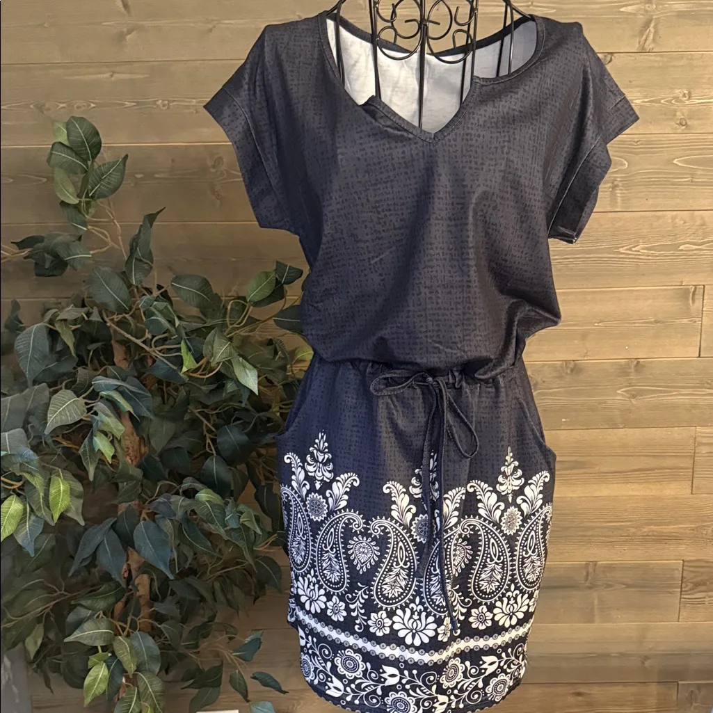 Women’s Summer Short Sleeve Dress Casual Loose Fit Drawstring Dresse Black - Image 2