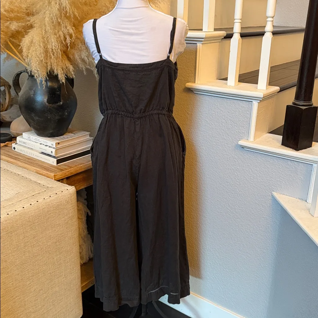 Joie Maisie 100% Linen Adjustable Strap Black Wide Leg Jumpsuit Size 12 - Image 6