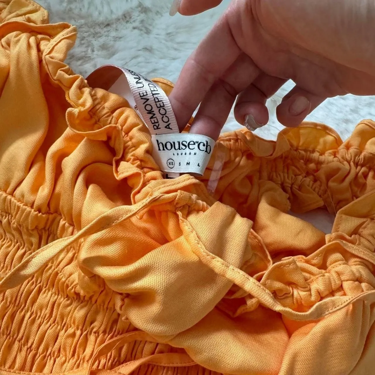 House of CB Linen Shirred Midi Sundress XS - Apricot Orange - Image 5