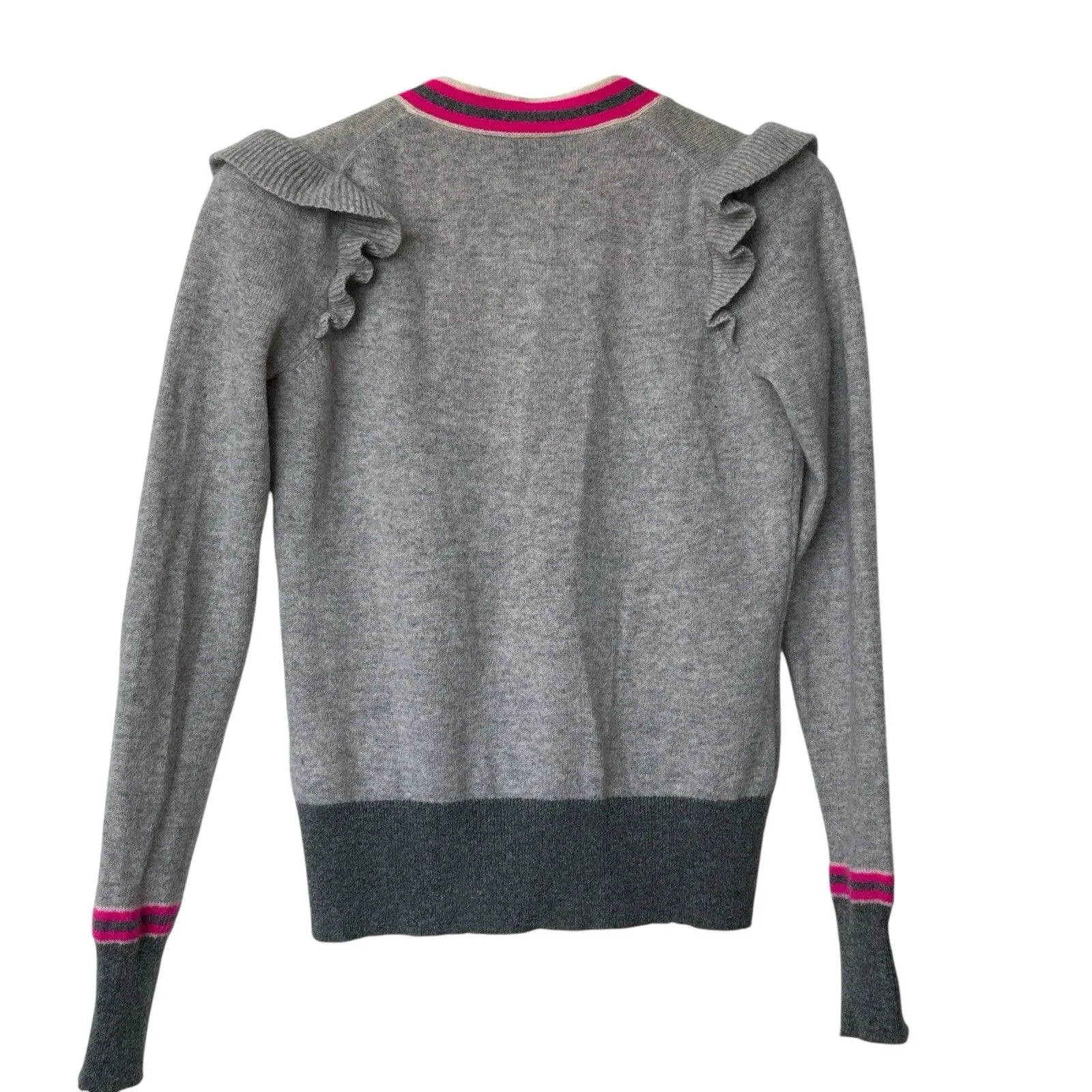 Charter Club Luxury Cashmere XS Contrast Trim Cardigan Preppy Ruffle Sleeves - Image 2