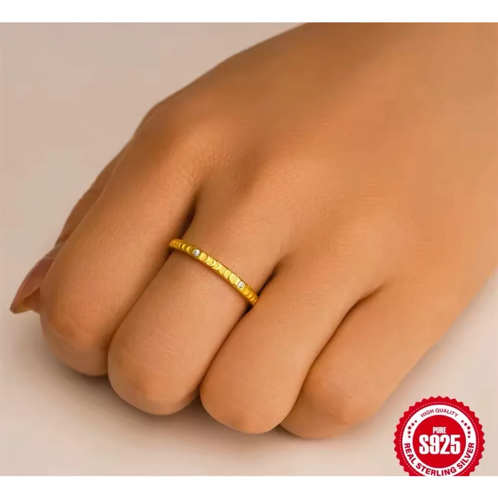 NEW Unisex 14k Gold Plated Engraved Moon‎ Simulated Diamond Ring Sz 7 - Image 14