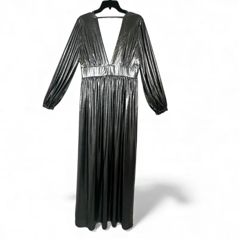 NEW Gianni Bini Zella Metallic Lame Plunging V-Back Front Slit Gown Maxi Dress - Image 5