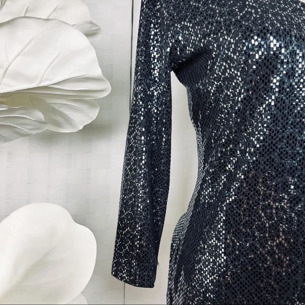 St John Black Metallic Sequin Blouse - Image 3