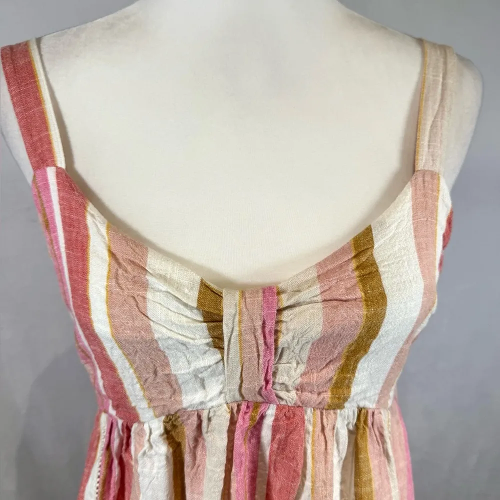 Tobi pink blush striped linen mini babydoll dress size medium - Image 3