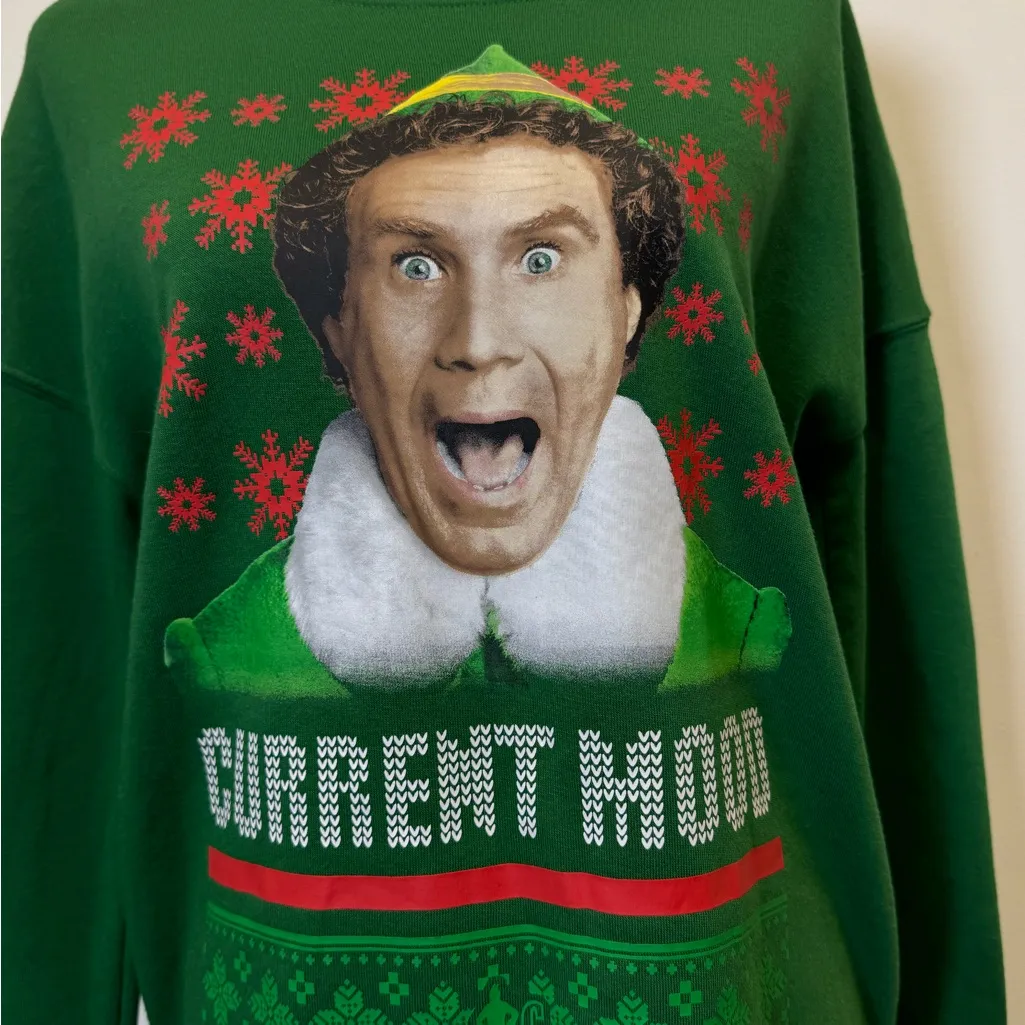 Elf Movie “Current Mood” Christmas Sweatshirt Green Crewneck Size M Size M - Image 6