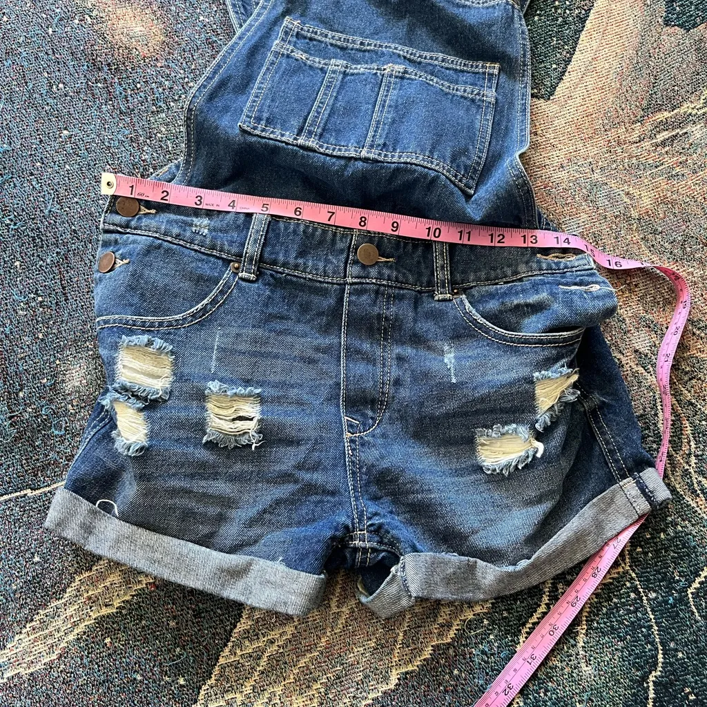 Litz Distressed Denim Short Overalls Blue Wash Women’s Medium Casual Cottagecore - Image 12