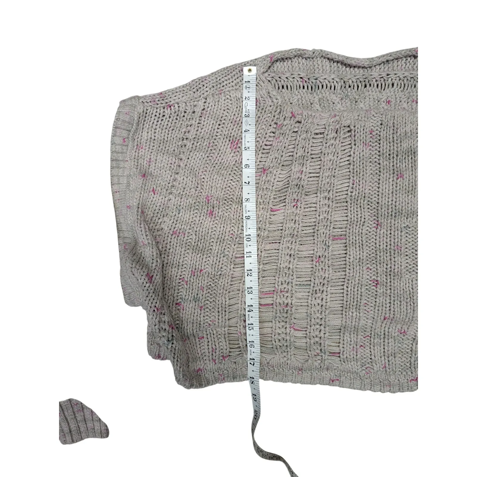 Free People Cropped Knit Sweater Top With Woven Long Sleeves Pink Detail - Image 3