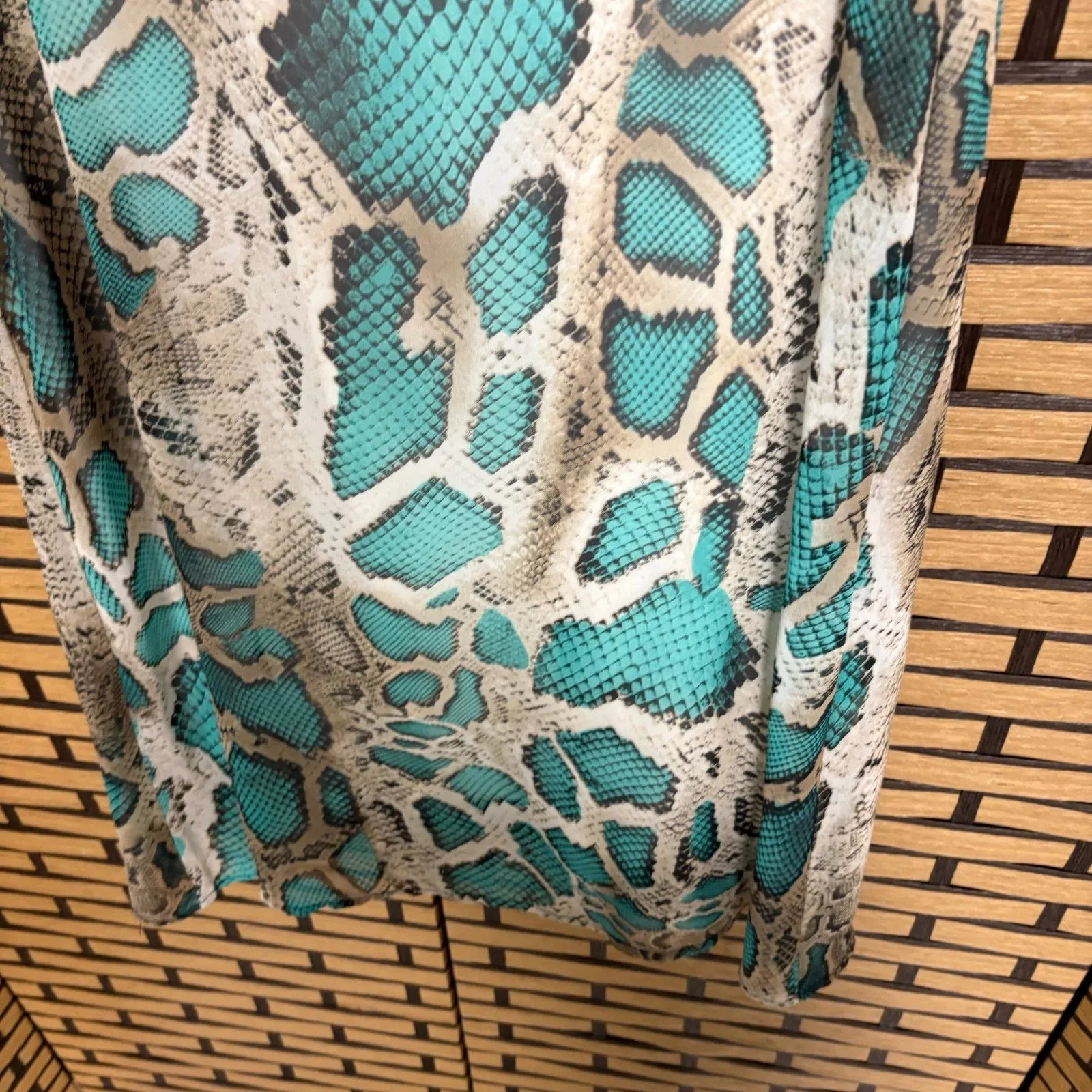 Peach Love California‎ Turquoise Snakeskin Print Dress Size Small - Image 4