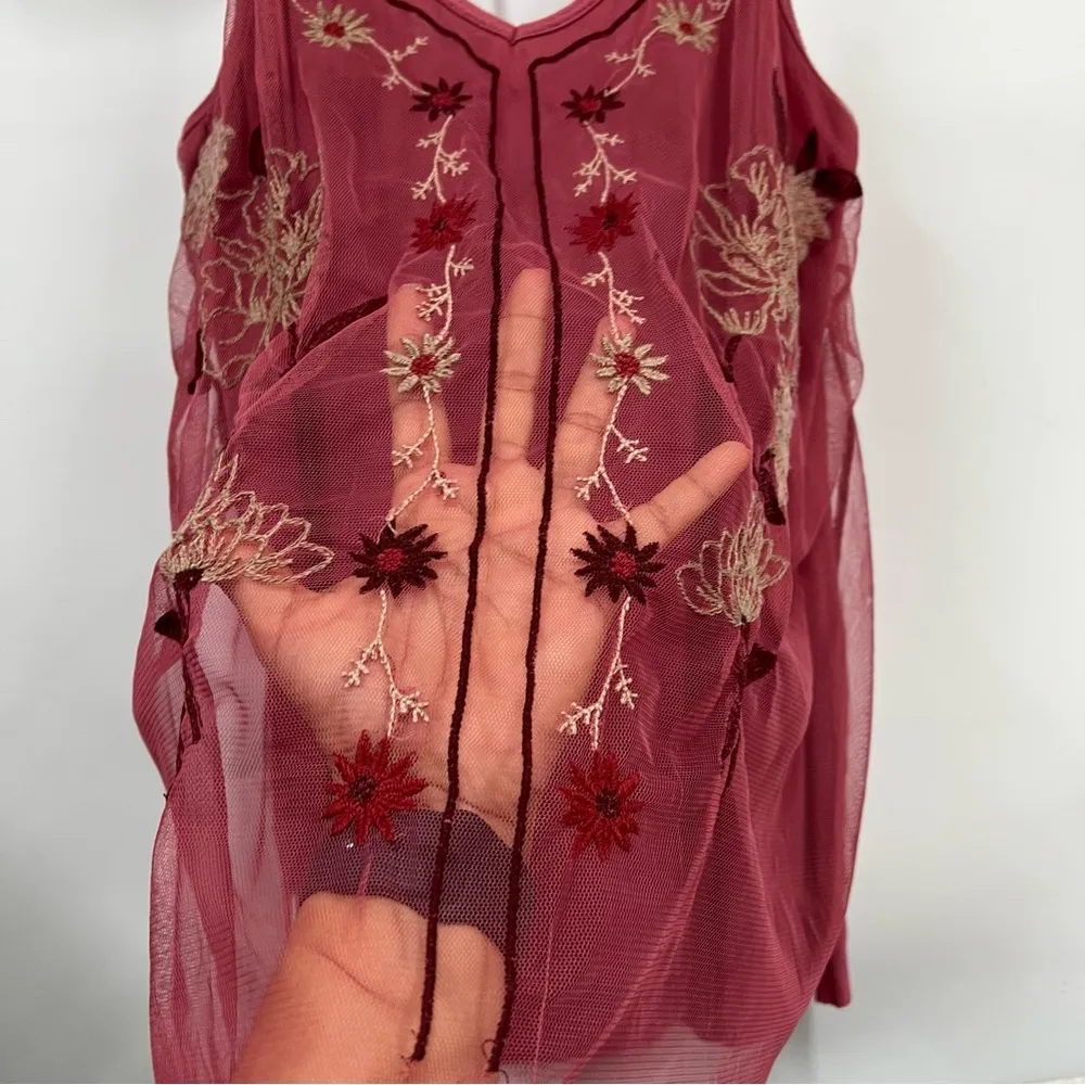 Embroidered mesh Floral Pink Women's Top xl strappy tank boho Y2K festival cami - Image 9