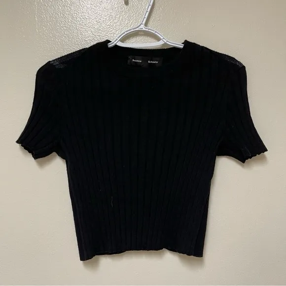 Proenza Schouler Black 100% Wool Ribbed Knit Short Sleeve Sweater XS Lightweight - Image 1