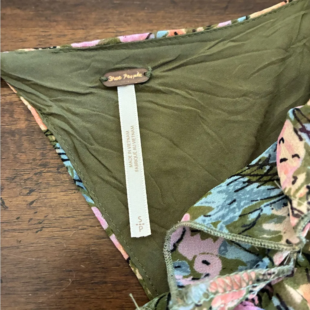 Free People Mabel Printed Blouse Women’s Small Garden Combo Lace Up Green Top - Image 2