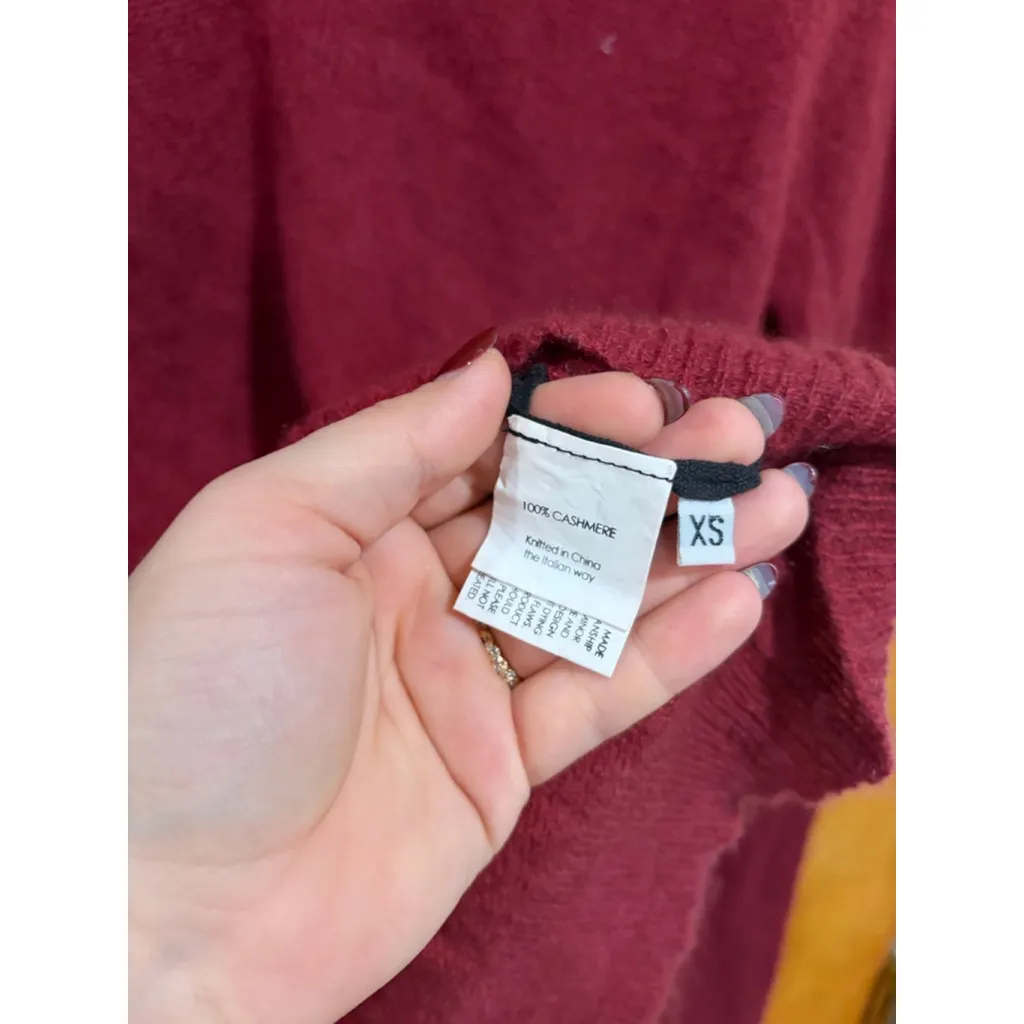 Enza Costa 100% Cashmere V Neck Sweater Burgundy Red Size XS Soft Luxe Knit - Image 4