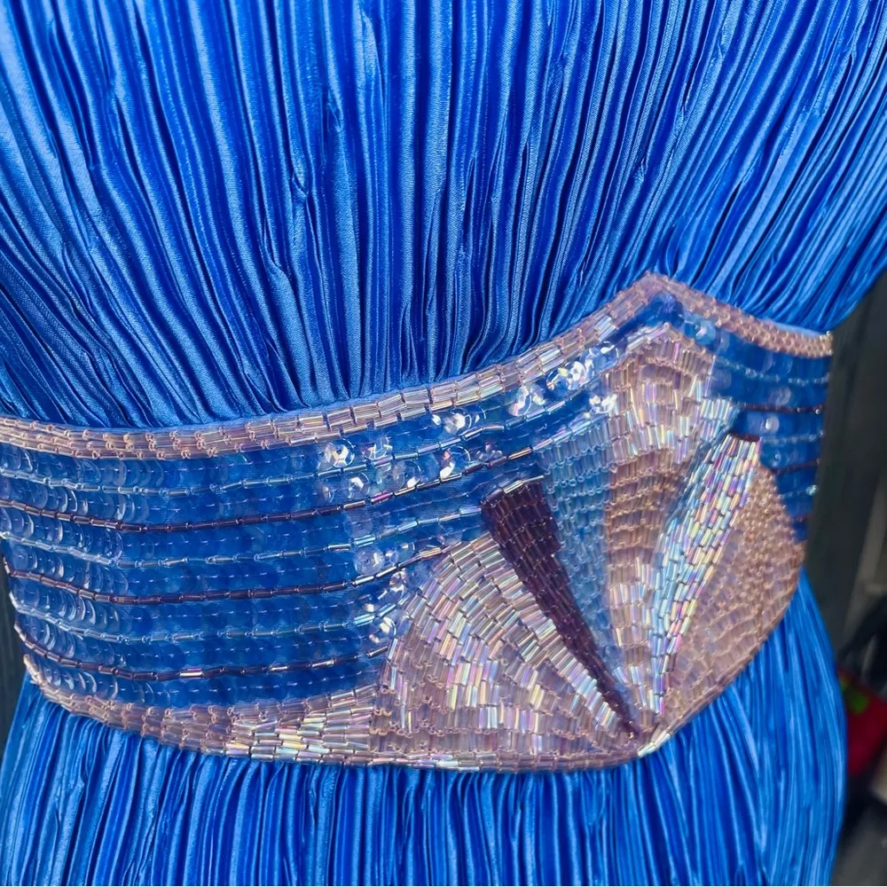 Nwt 1980 Ricki Lang for nuit blue ruffle pleated beaded formal , evening dress 6 - Image 3
