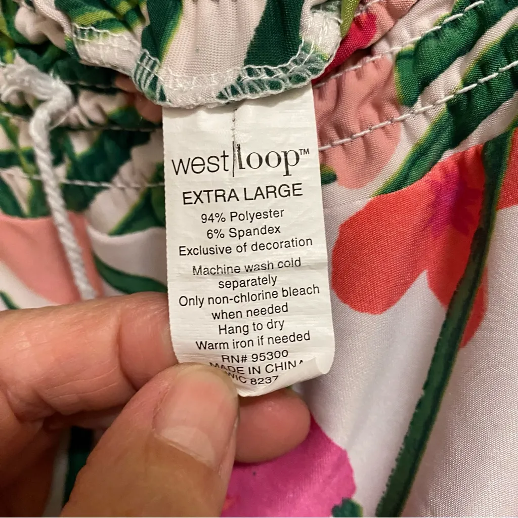 West Loop Womens Palazzo Wide Leg Pants XL Tropical Floral Print Pink Green - Image 5