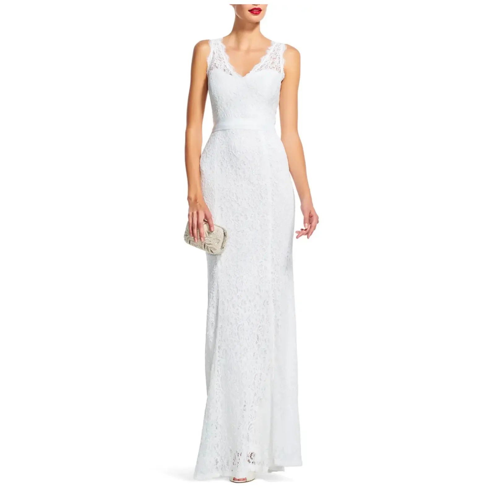 ADRIANNA PAPELL Sleeveless Lace Overlay Illusion Gown Size US/14 - Image 3