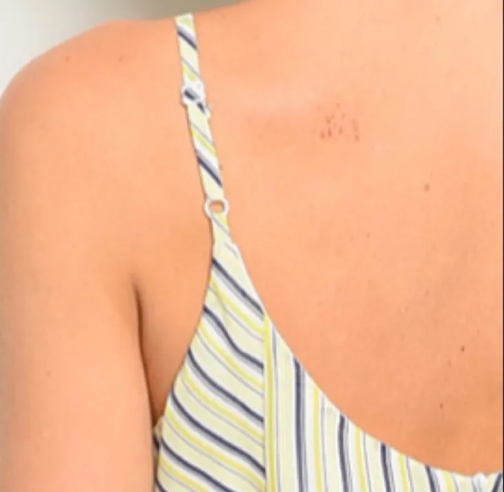 Yellow & Navy Front Draw String Ruffle Dress - Image 5