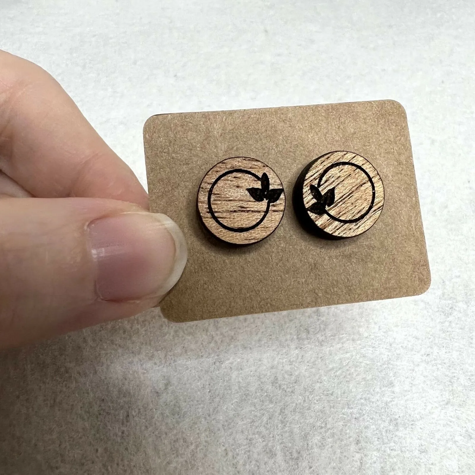 3 Pack Wooden Engraved Stud Earrings Brown - Image 2