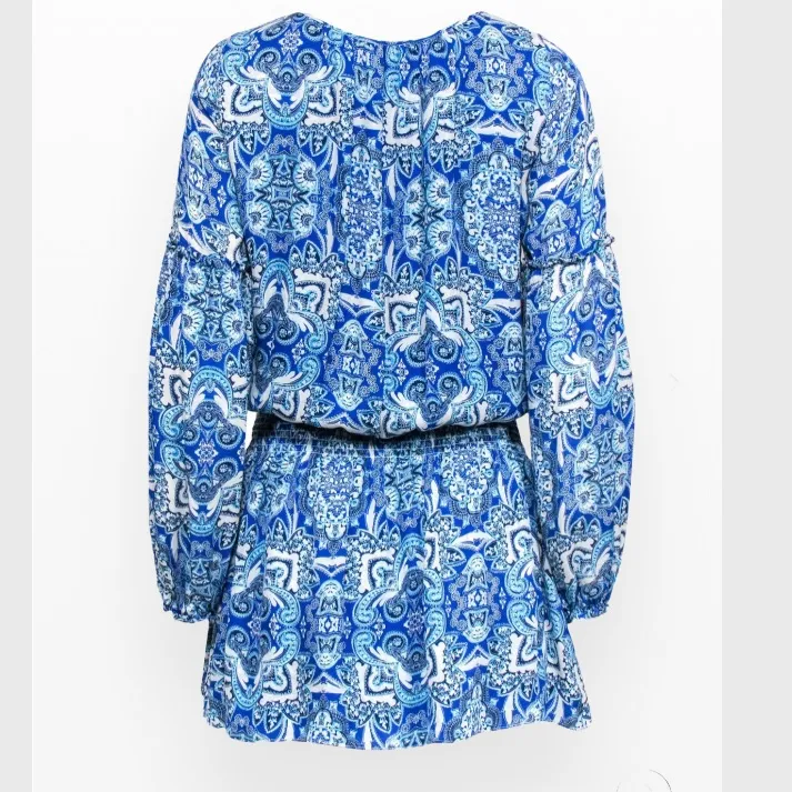 Parker - Bright Blue Silk Paisley Print Peasant Dress Sz S - Image 6