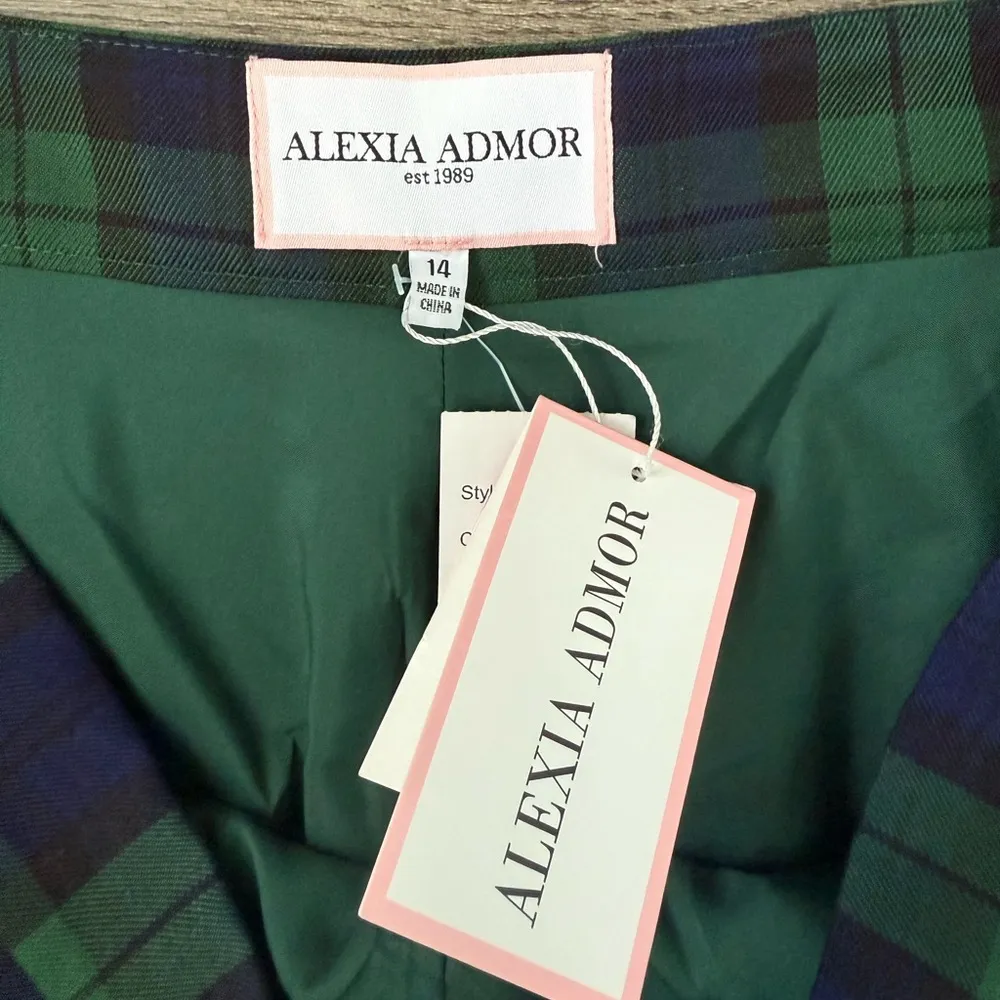Alexia Admor Jayden Wide‎ Leg Cropped Pants - Size 14 - Green Plaid - NWT - Image 12