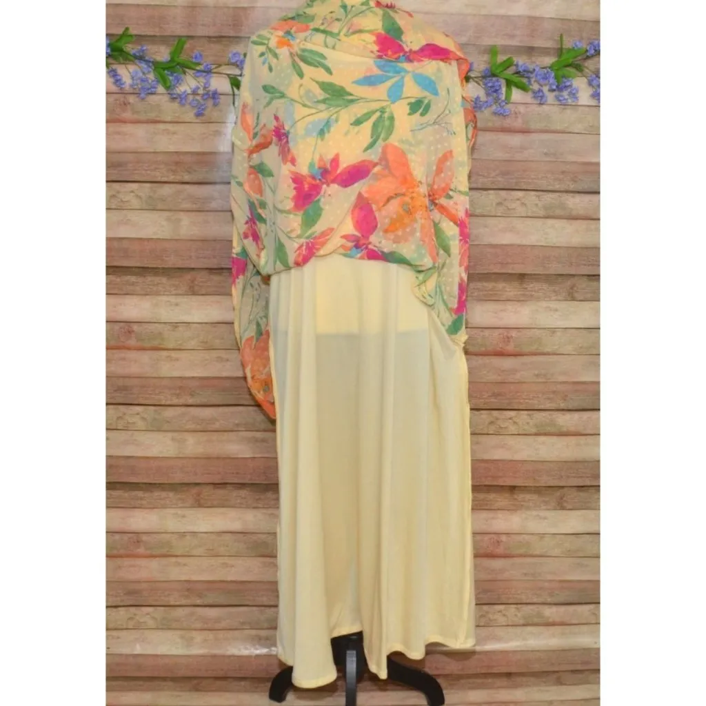 Cato Ladies XL Yellow Floral Swiss Dots Maxi Dress Puff Sleeves Spring Vacation - Image 4