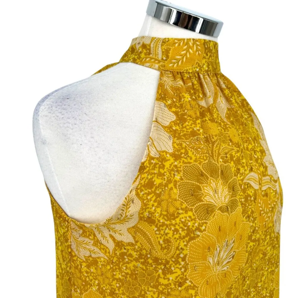 Cupcakes And Cashmere Yellow Floral Halter Top With Metallic Detail Size Small - Image 5