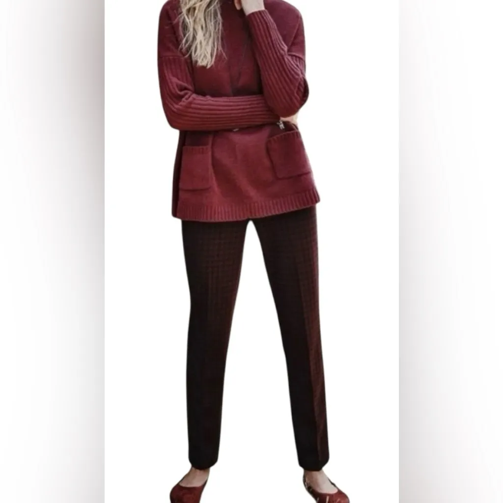 J. Jill Ponte Slim Leg Check Plaid Pant Sz LP Burgundy Black Casual Fridays - Image 2
