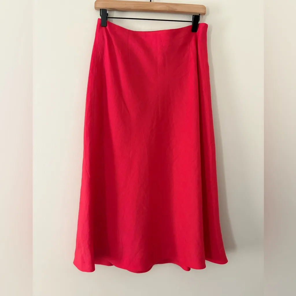 J.G. Hook Vintage A Line 100% Linen Midi Skirt Lined Side Zip Red Size 10P - Image 2