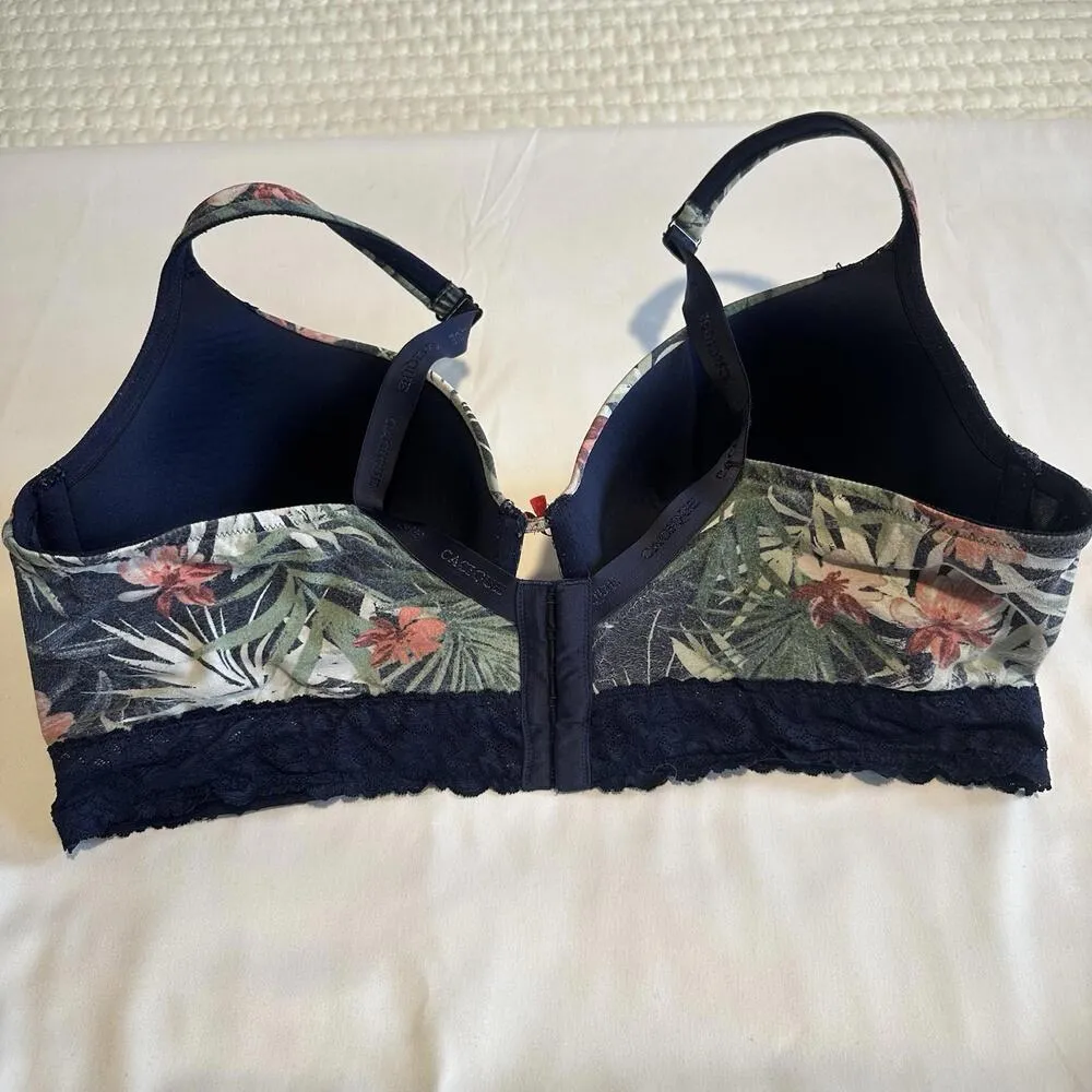 Cacique 42DDD Tropical Flower Lightly Lined T-shirt Bra Underwire Blue & Green - Image 2