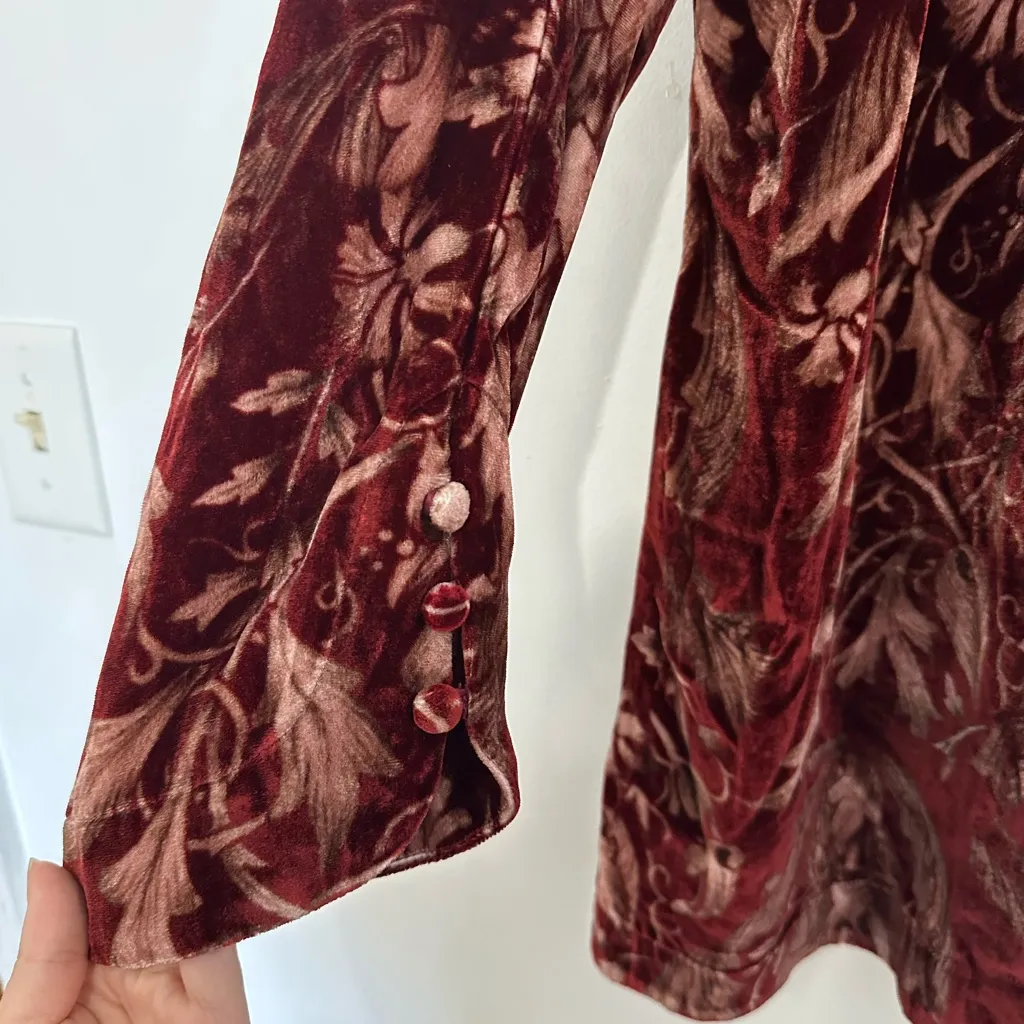 Soft Surroundings ICONS XL NWT Silk Velvet poets tunic shirt button down floral - Image 5