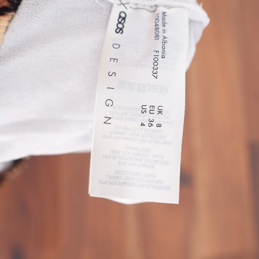 ASOS DESIGN M&M Rib Knot Crop Bikini Leopard Print UK 8 US 4 Brown Size undefined - Image 2