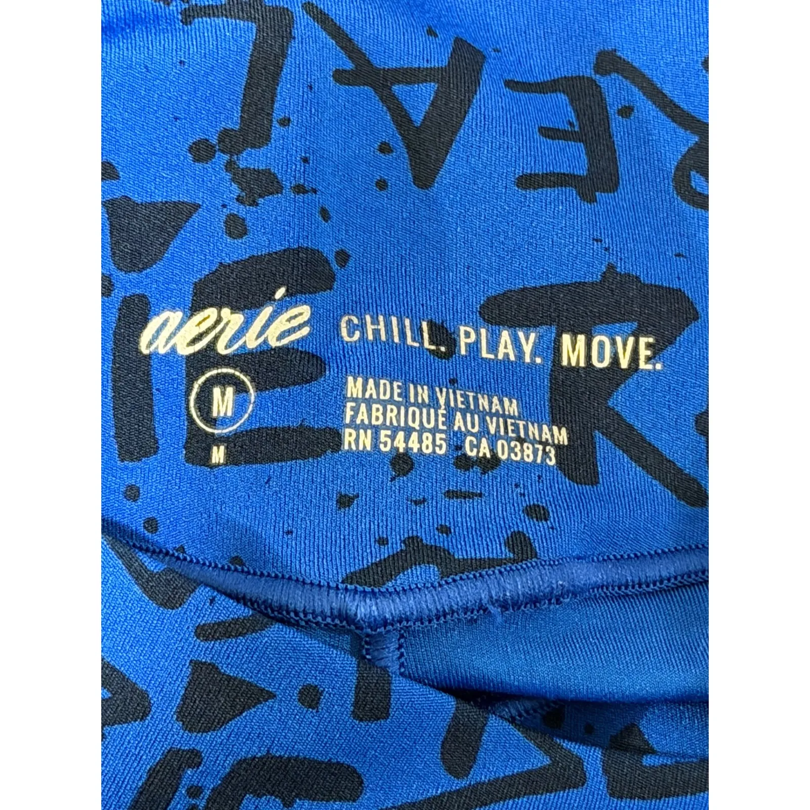 Aerie Real High Waisted Leggings Blue Graffiti Print "Chill Play Move" Size M - Image 3