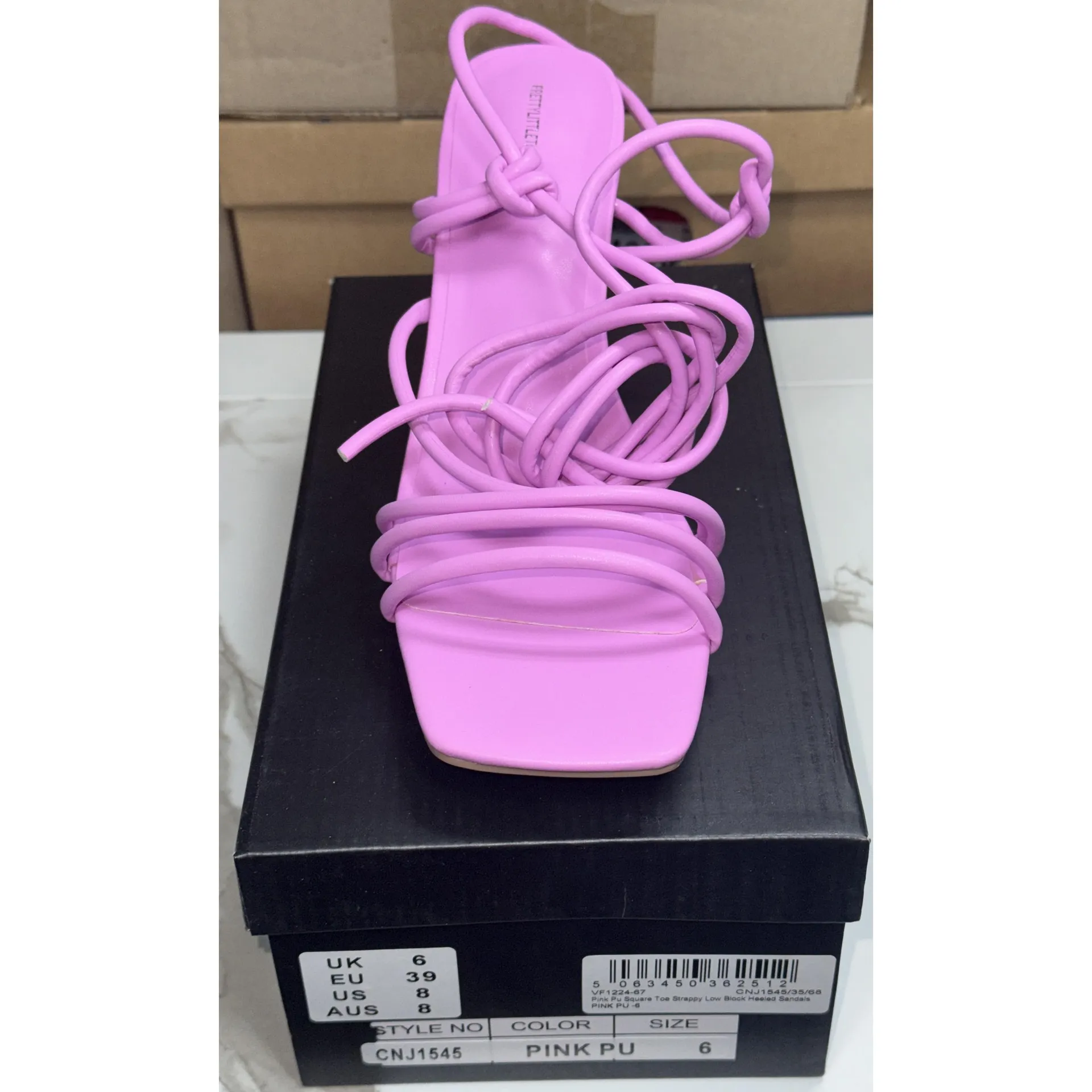NWT PrettyLittleThing Pink Square Toe Strappy Low Block Heels Sandals Womens 8 - Image 11