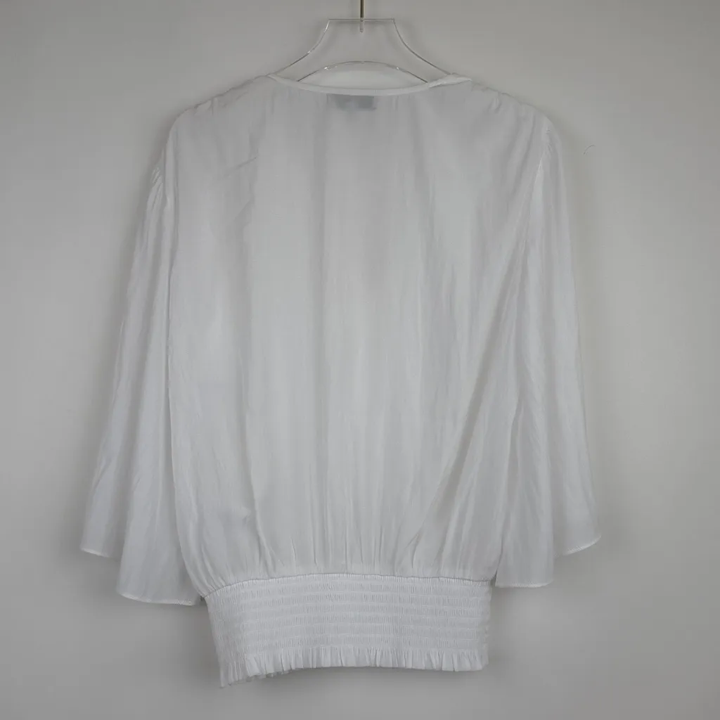 Ramy Brook Elexa White VNeck Blouse Top Smocked Elastic Waist Flutter Sleeves XS - Image 6