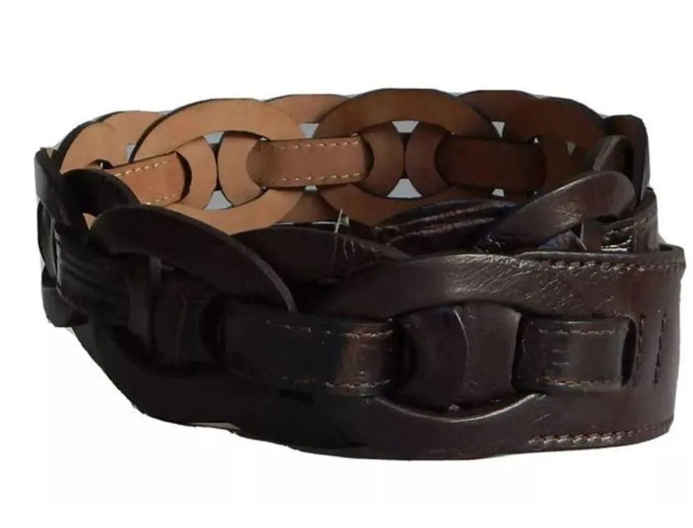 NEW Brighton Women's High Street Brown Leather Belt Woven Dark Brown Size 32 - Image 3