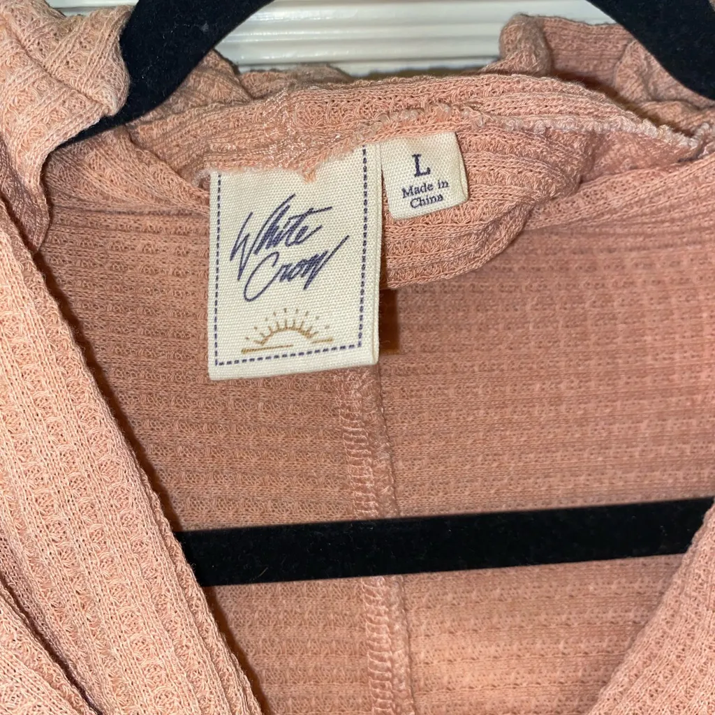 White Crow Dusty Rose L Cowl Neck Sweater Waffle Knit Cotton Raw Edge Detail - Image 5