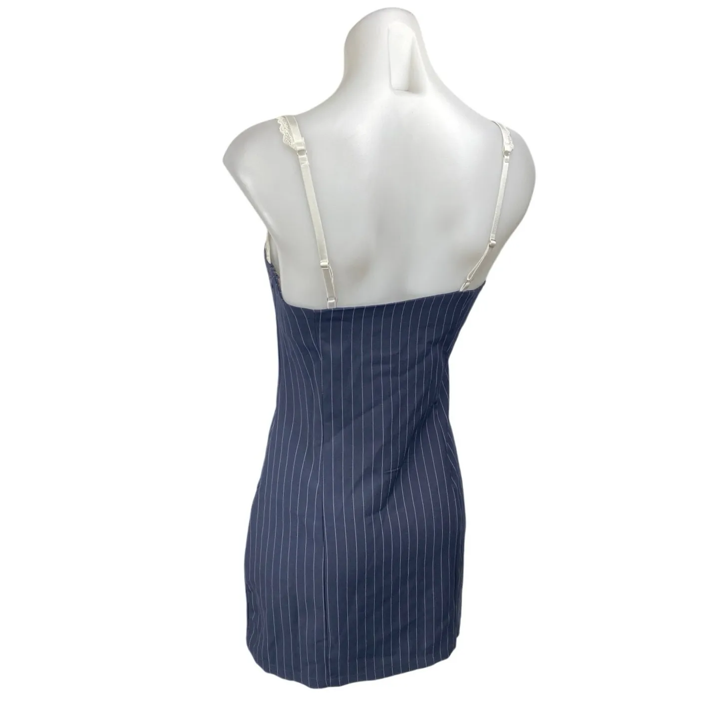 Edikted Blue Lace Pinstriped Sleeveless Cami Camisole Mini Bodycon Dress Size S - Image 2