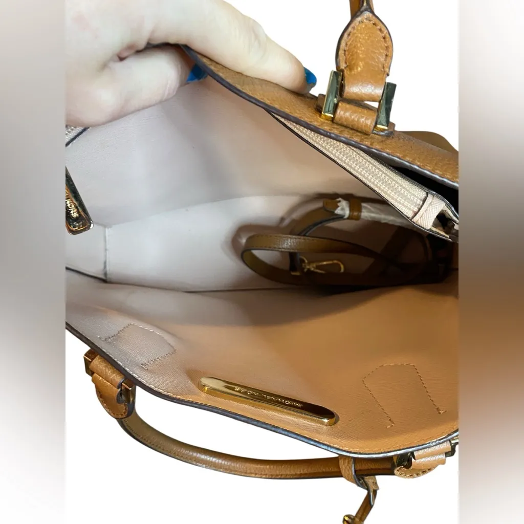 Michael Kors  Adele Large Brown Leather Satchel Bag Purse - Image 10