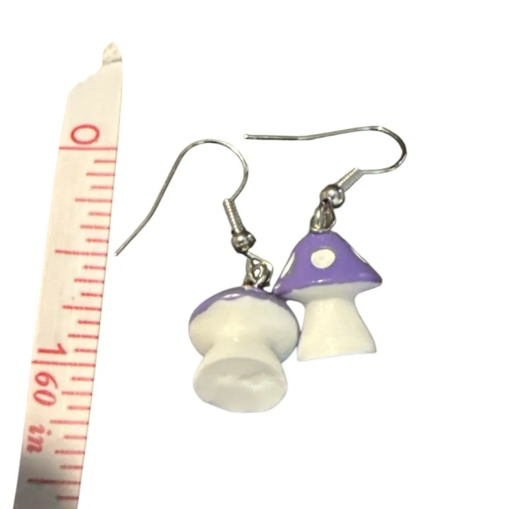 Whimsical Purple Mushroom Dangle Earrings Handmade Cottagecore Fairycore Charm - Image 2