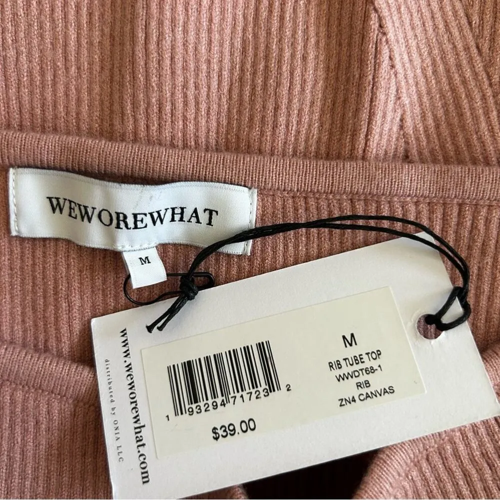 NWT WeWoreWhat Pink Ribbed Strapless Sleeveless Cropped Tube Top Size Medium - Image 3