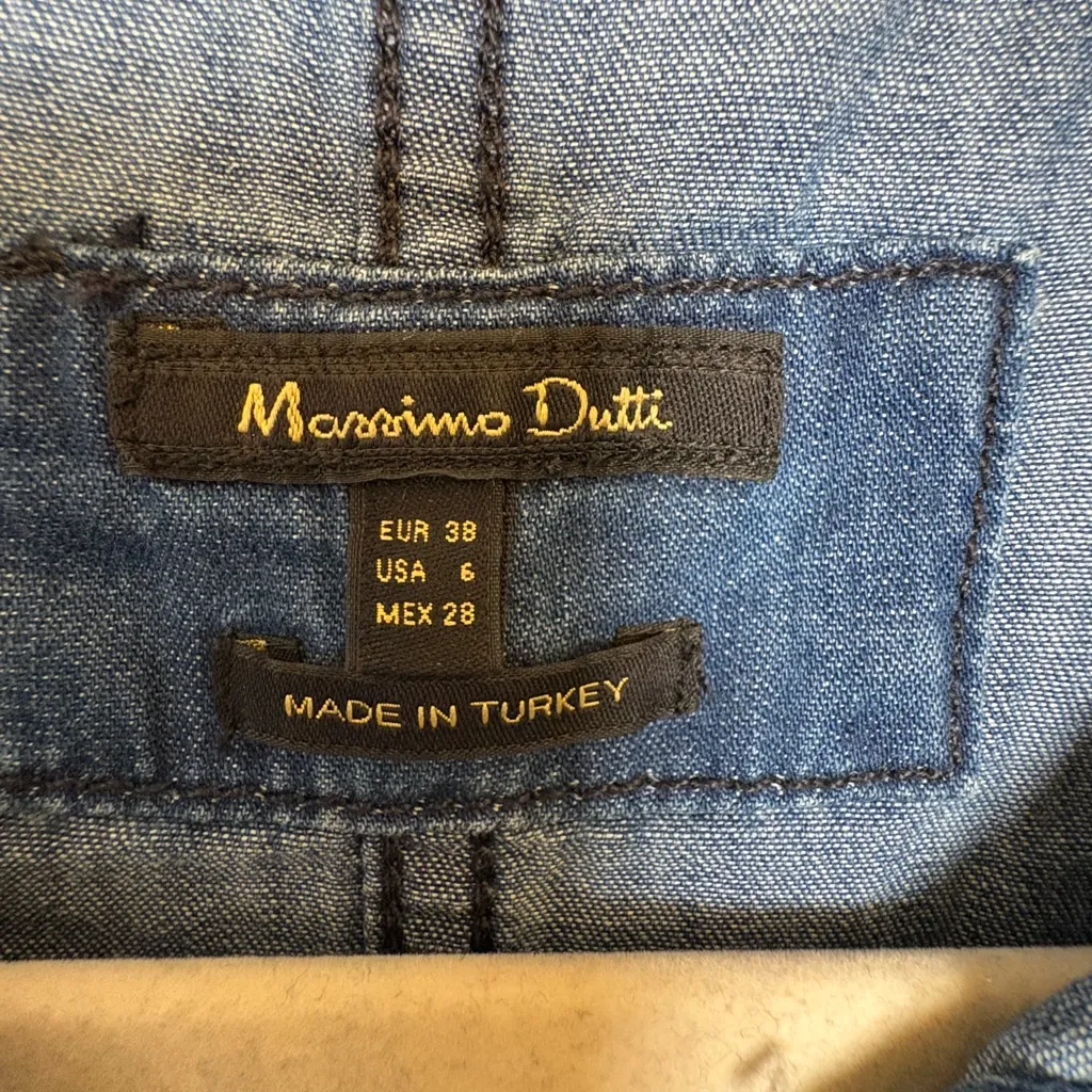 Massimo Dutti Blue Denim Button-Front Jumpsuit Utility Workwear 70s Revival S - Image 4