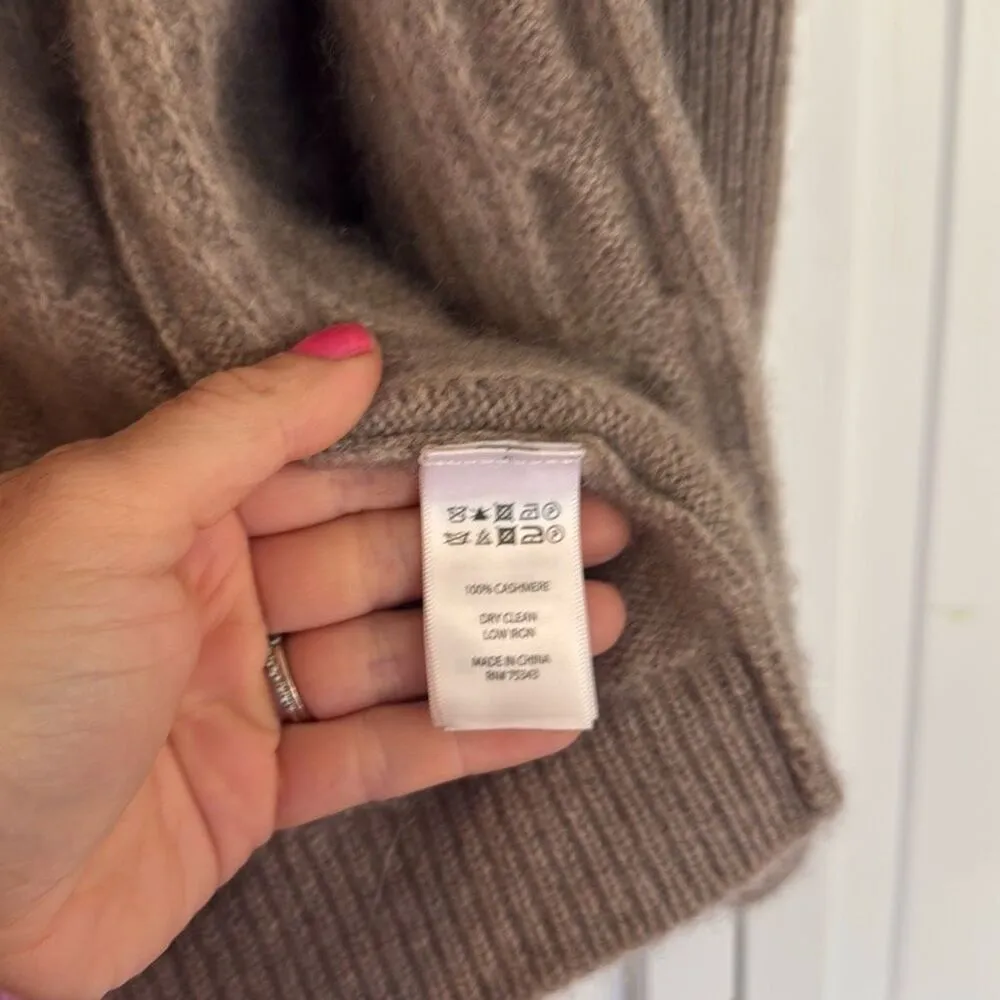 Tahari pure lux 100% 2 ply cashmere tan cableknit cardigan sweater small - Image 5