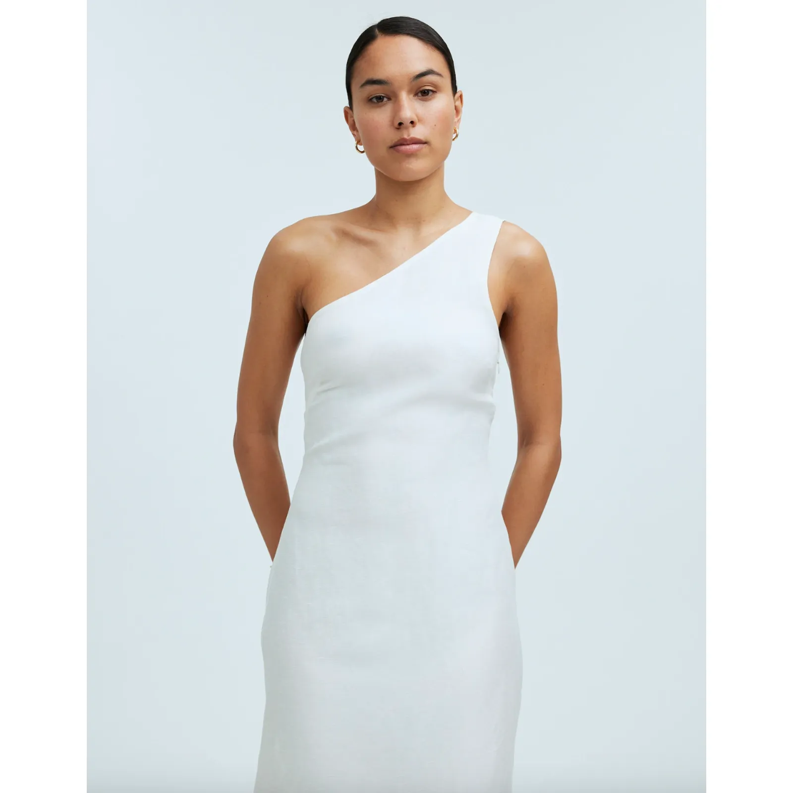 Madewell One Shoulder Midi Dress Linen Blend Lighthouse Minimalist US 6 NWT - Image 2