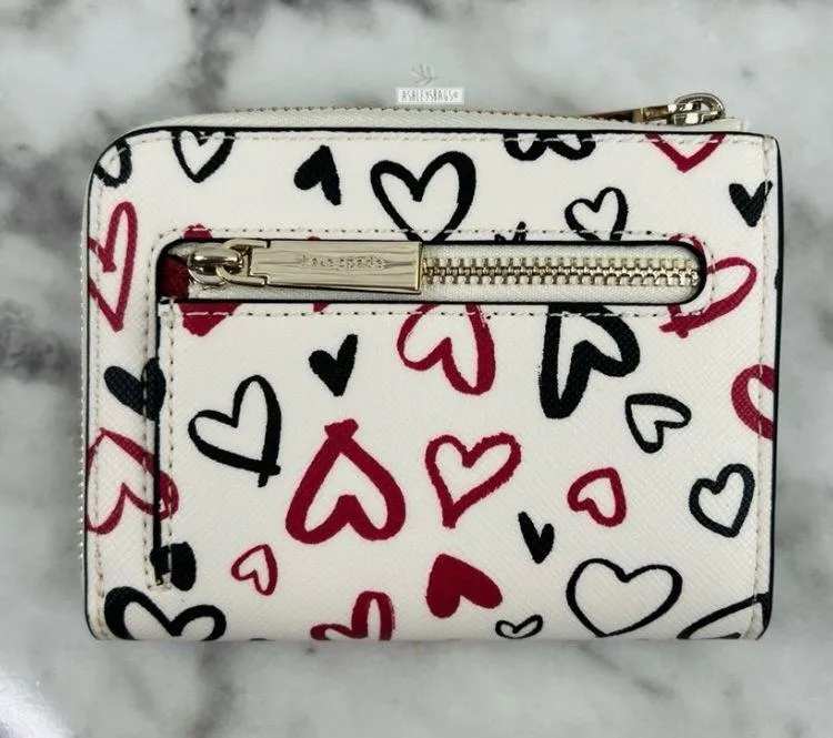 Kate Spade Scribble Hearts Small Wallet Card Case red white black zipper pockets - Image 2