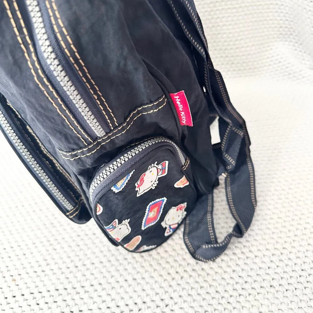 Sanrio Hello Kitty 1997 Blue Denim Nylon Tan Stitching Stamp Backpack Vintage - Image 10