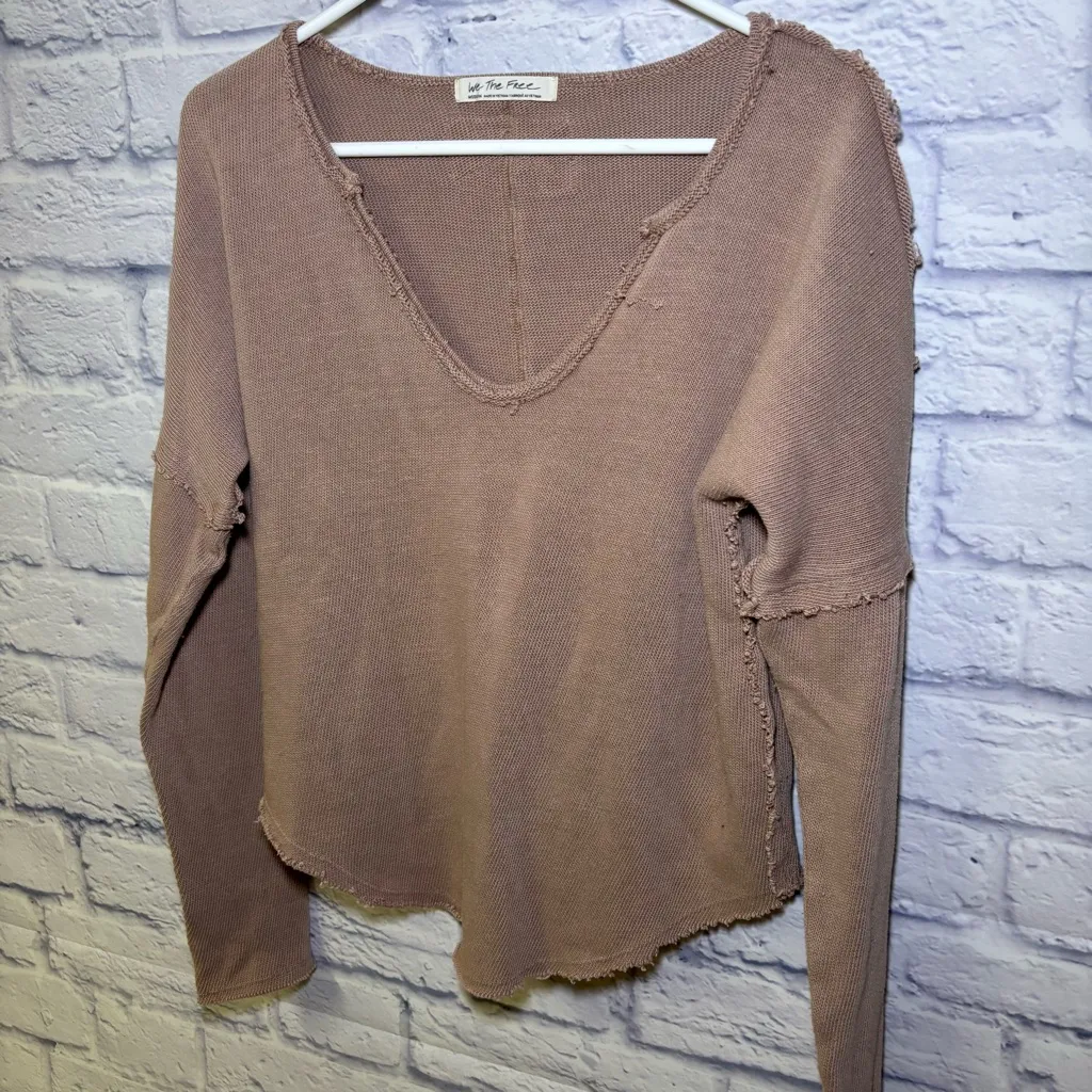 We The Free Easy Does It Long Sleeve Waffle Knit Tee Thermal Basic Medium - Image 8