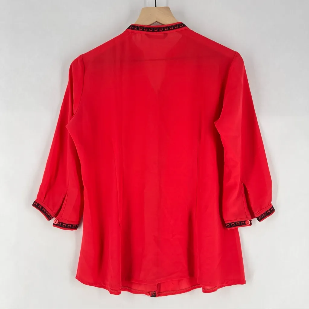 ELXSI Coral‎ Chiffon Embroidered Button Front Top Split Neck Mandarin Collar Pink Size XL - Image 9