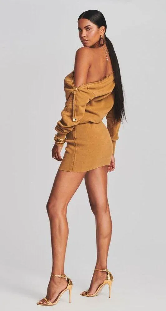 Retrofête DARCY TERRY Caramel Mini SWEATSHIRT DRESS size M - Image 2