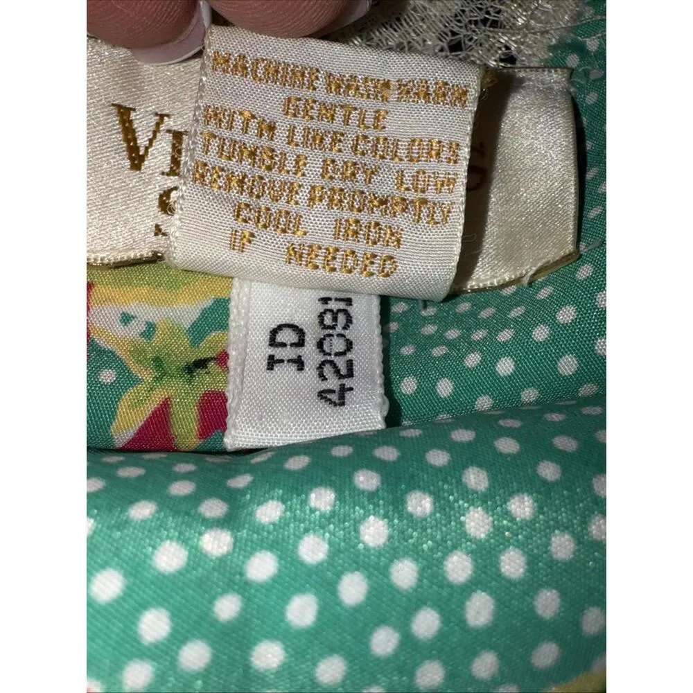 Victoria’s Secret VTG 90 Y2K Satin Lace Green Polka Dot Floral Gown Slip Dress S - Image 11