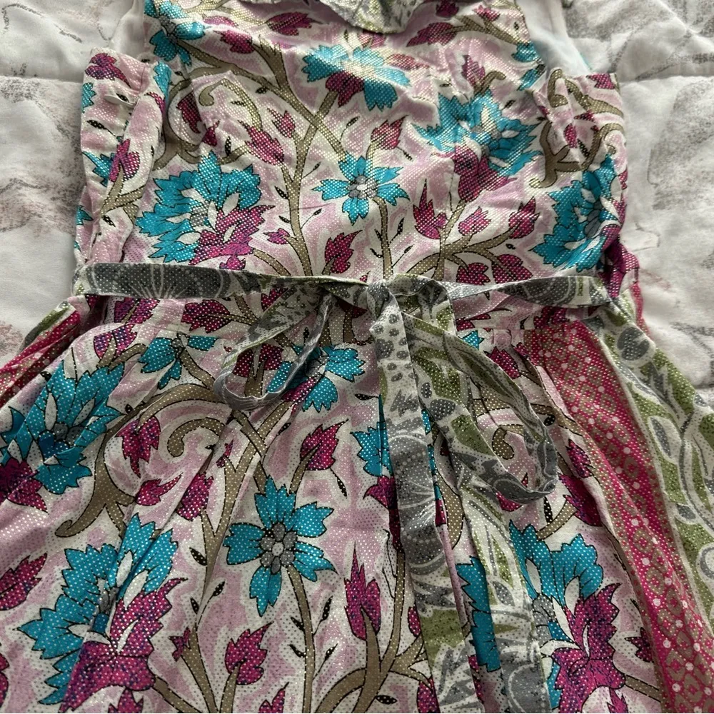 NWT Pura Vida colorful floral V-neck beaded back tie A-line cotton dress, size 2 - Image 11