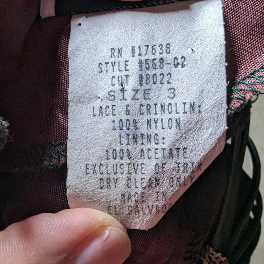 Vtg 1980s D.B.Y. Forest Green Lace Puff Sleeve Strap Back Lolita Mini Dress 2 3 - Image 6